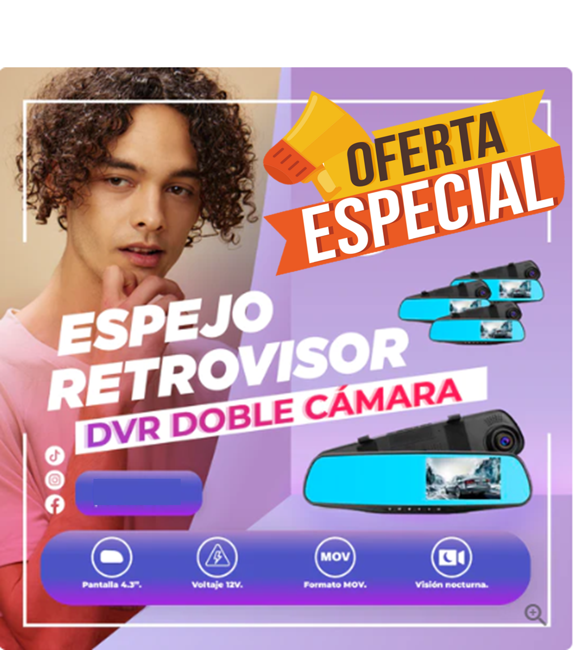 Espejo Retrovisor SMART Con Cámara Frontal y Cámara De Retroceso FULL HD