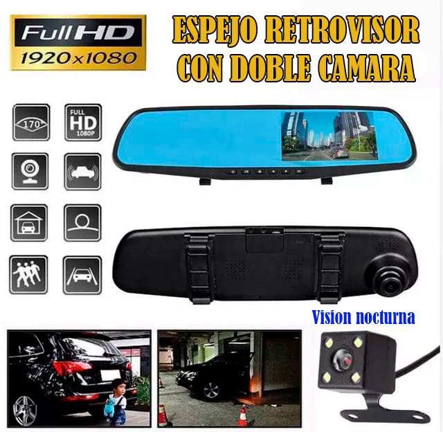 Espejo Retrovisor SMART Con Cámara Frontal y Cámara De Retroceso FULL HD