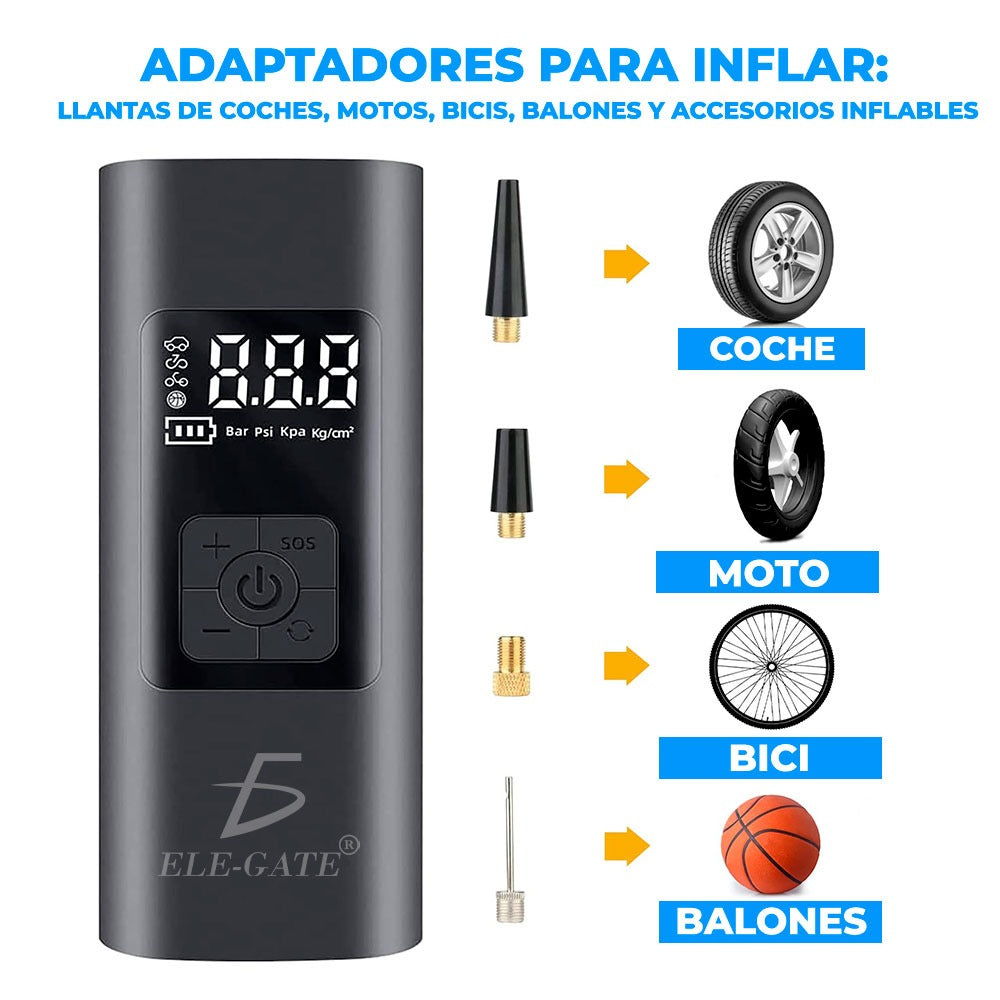 Inflador Portatil Recargable   de 150 Psi con Linterna y Power Bank