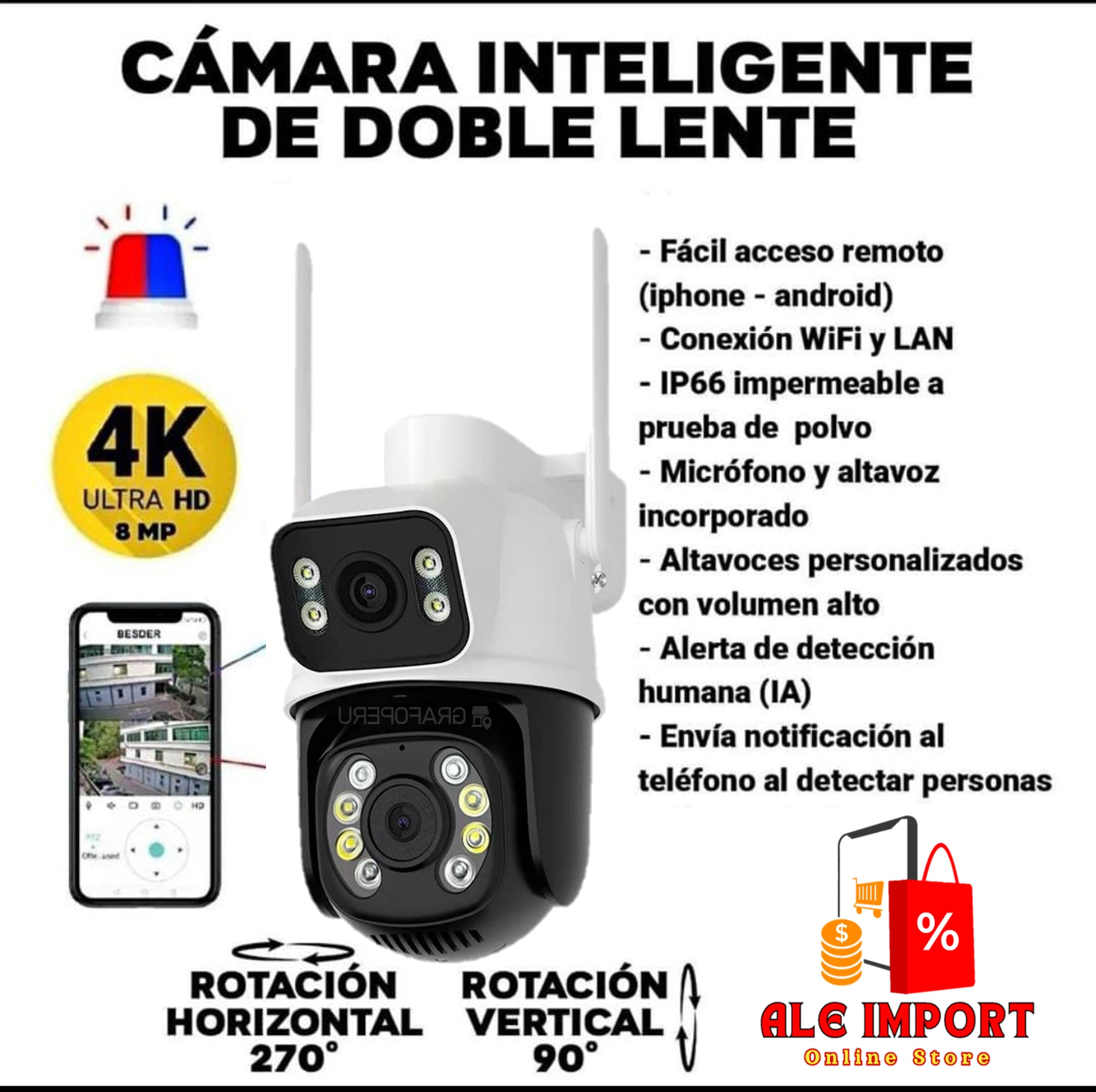 Cámara de Seguridad Inteligente 360° con Doble Lente FULL HD