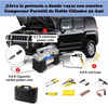 COMPRESOR PORTATIL DE DOBLE CILINDRO + KIT DE HERRAMIENTAS (12V 150 PSI) PARA AUTOS Y CAMIONETAS